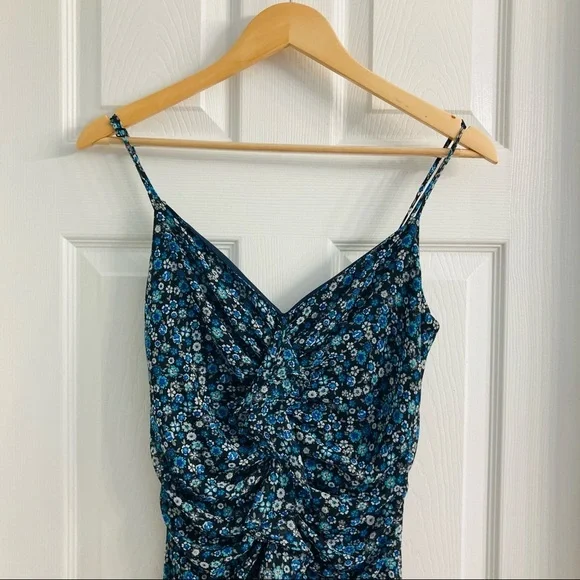 Vintage Cartise Dress Maxi Blue Black Floral Ruffled High Low Long Summer Small - Picture 8 of 12